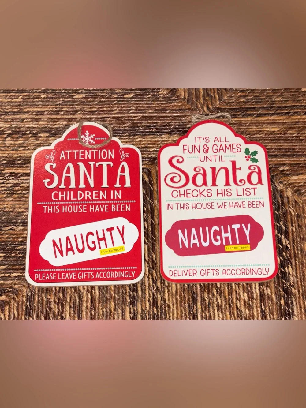 Set of Two Holiday Naughty or Nice Reversible Hanging Signs - NEW